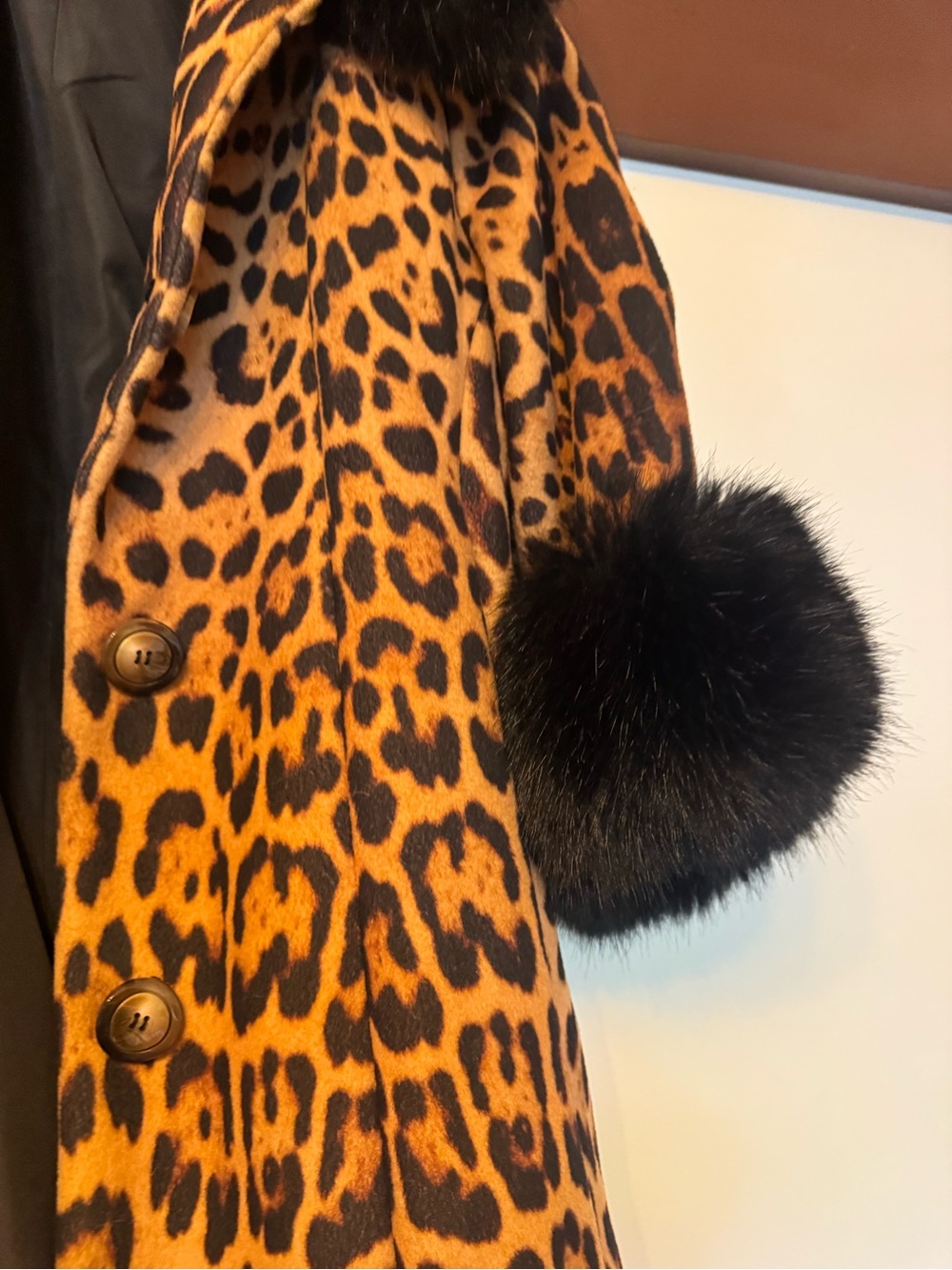 Charlotte Simone Edie Leopard Print Faux Fur Trim Coat - Black & Pink cuffs! - Picture 2 of 9